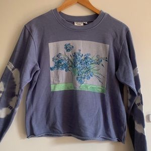 Periwinkle Sweatshirt with Van Gogh print and tie die sleeve detail